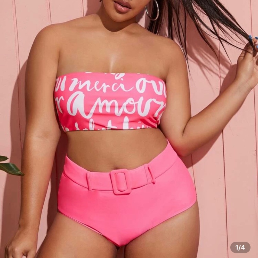 Pink bandeau swimsuit